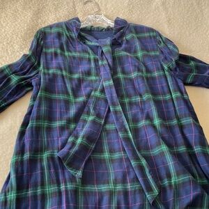 crown & ivy Blue and Green Plaid Midi Dress